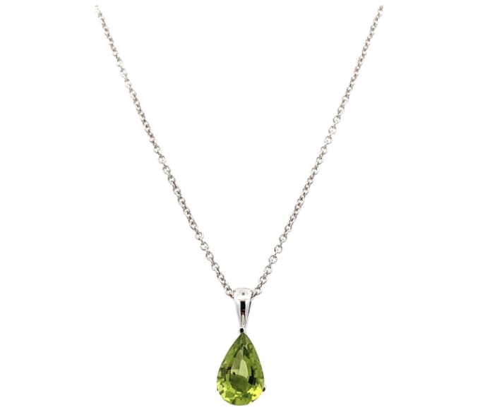 Green peridot necklace 18k white gold