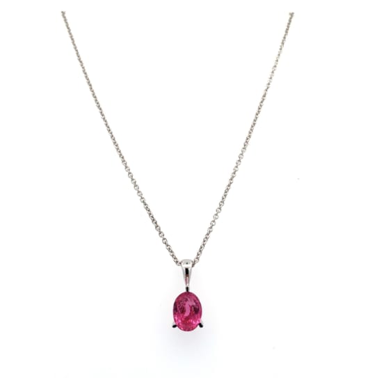 Pink tourmaline pendant necklace 18k white gold