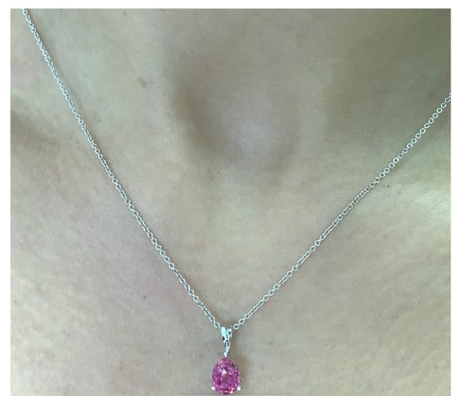 Pink tourmaline pendant necklace 18k white gold - Image 2