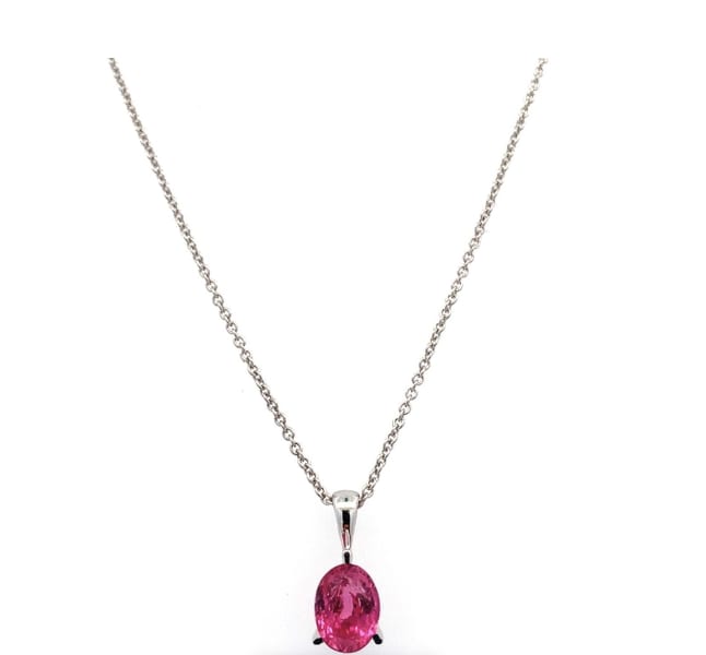 Pink tourmaline pendant necklace 18k white gold - Image 4