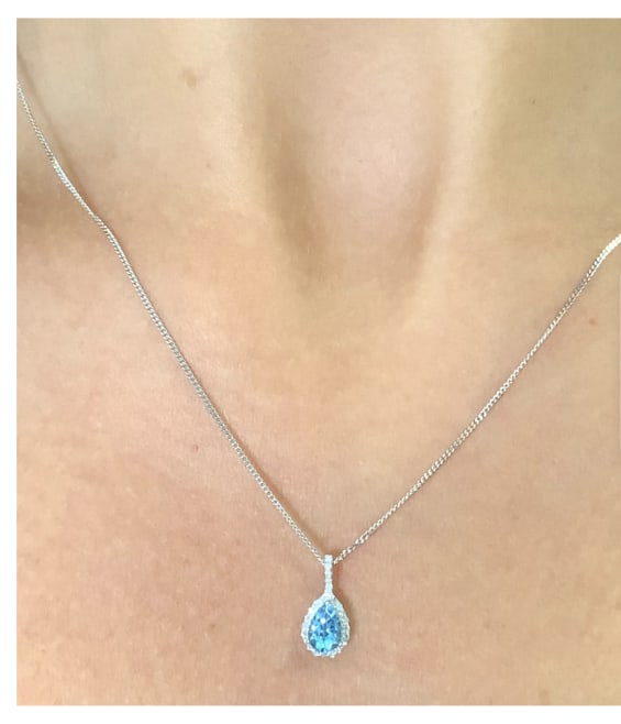 Aquamarine and diamond pendant necklace 18k white gold - Image 2