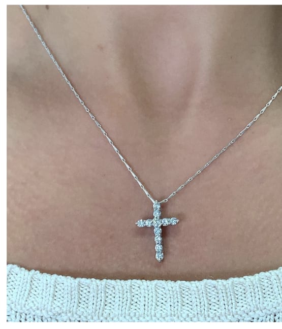 Diamond cross pendant necklace 18k white gold - Image 2