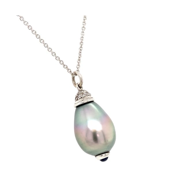 Diamond and Tahitian pearl pendant necklace 18k white gold - Image 5