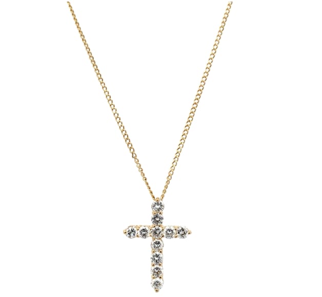 diamond cross pendant necklace 18k yellow gold