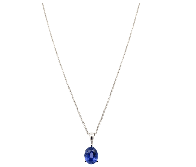 sapphire solitaire oval pendant 18k white gold