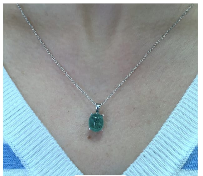 Green emerald pendant necklace 18k white gold - Image 2