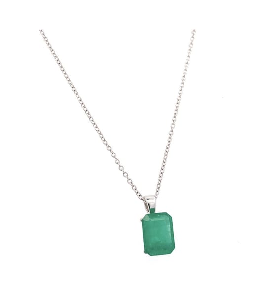 Green emerald pendant necklace 18k white gold - Image 4