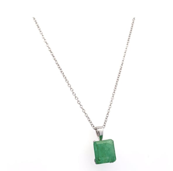 Green emerald pendant necklace 18k white gold - Image 4