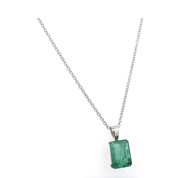 Green emerald pendant necklace 18k white gold - Image 4