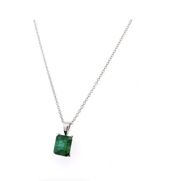Green emerald pendant necklace 18k white gold - Image 4