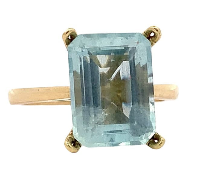 Aquamarine emerald engagement ring 18k yellow gold - Image 3