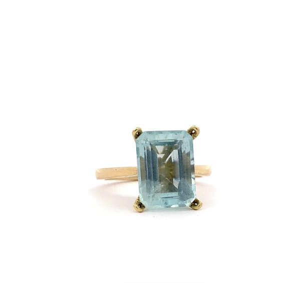 Aquamarine emerald engagement ring 18k yellow gold