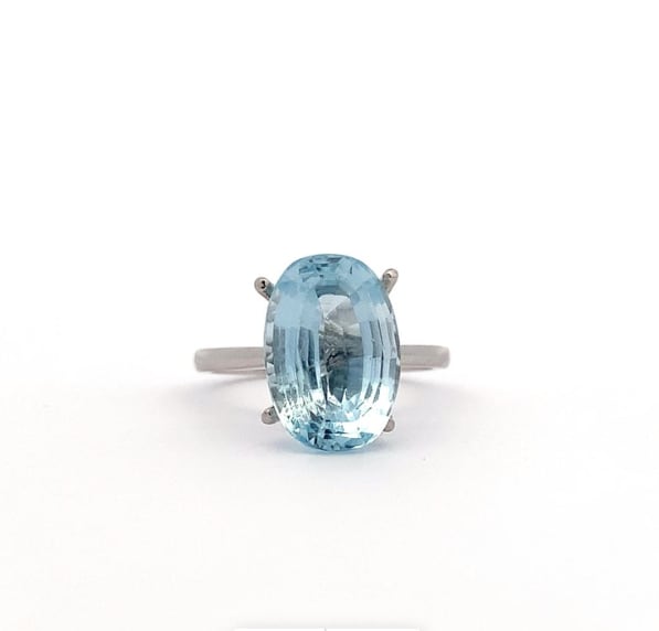 Blue aquamarine engagement ring 18k white gold