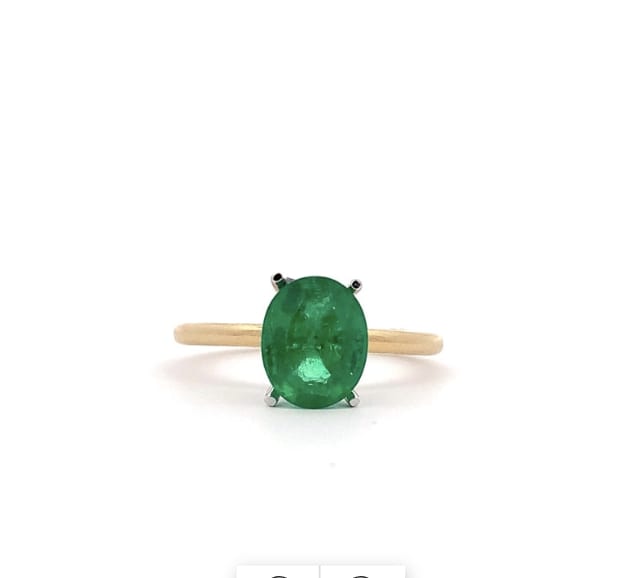 Colombian emerald oval cut engagement ring 18k yellow gold