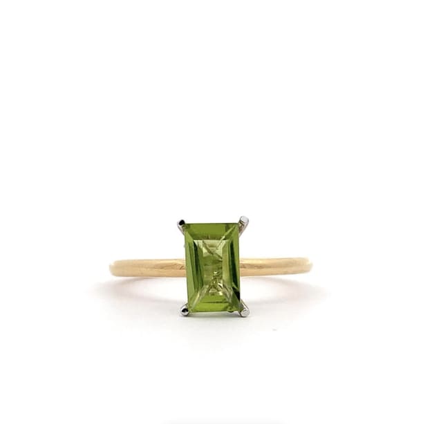 Peridot emerald engagement ring 18k yellow gold
