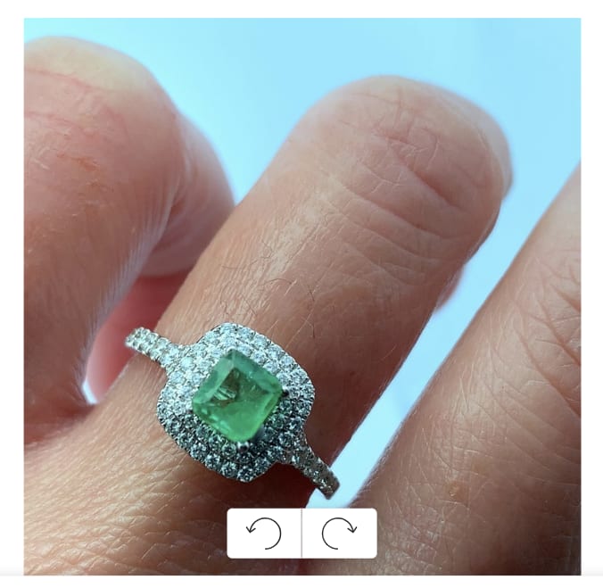 Emerald and diamond engagement ring 18k white gold - Image 2