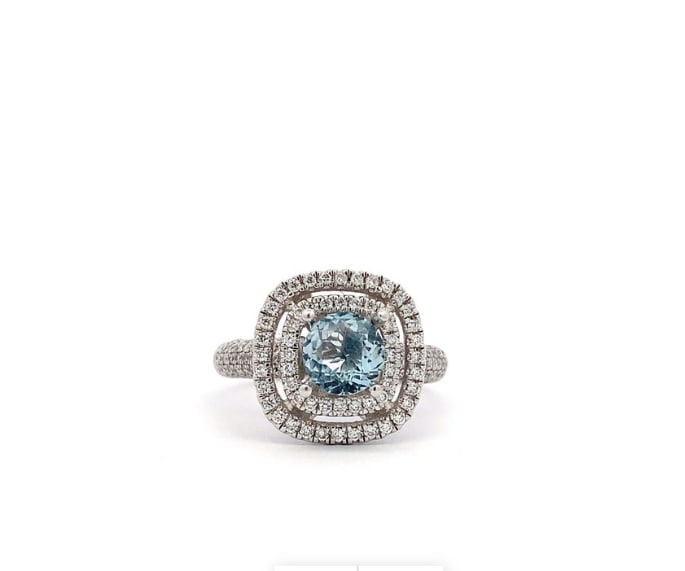 Aquamarine and diamond engagement ring 18k white gold - Image 5