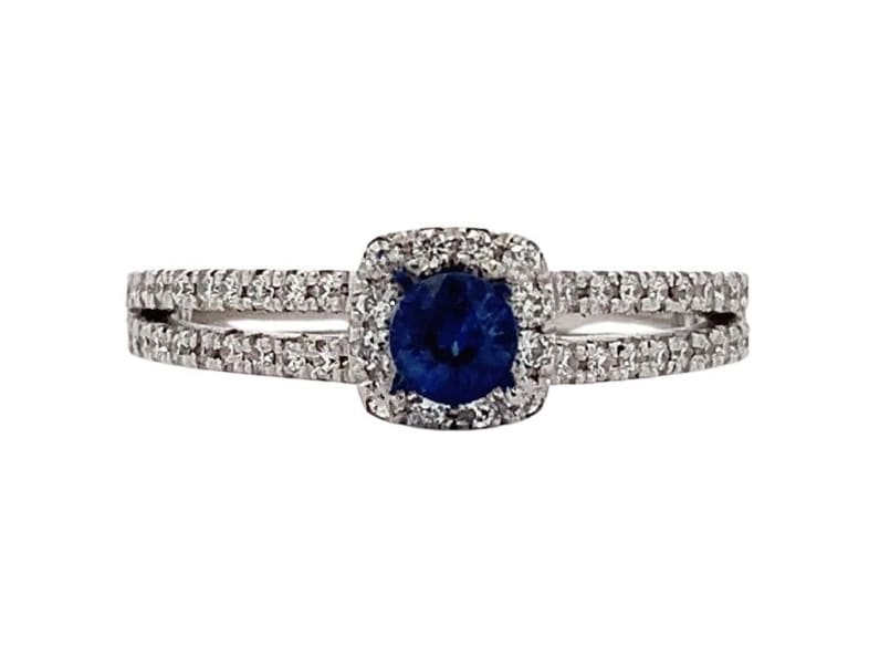 Sapphire and diamonds engagement ring 18k white gold