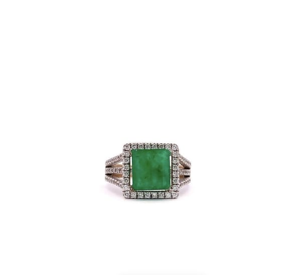 Emerald and diamond engagement ring 18k white gold - Image 4
