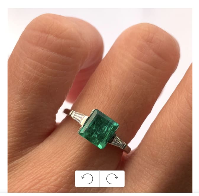 Colombian emerald and diamond engagement ring 18k white gold - Image 2