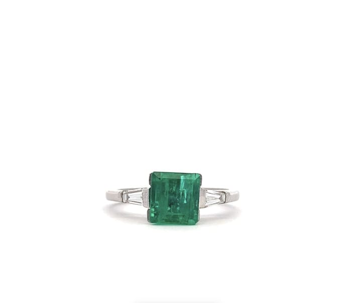 Colombian emerald and diamond engagement ring 18k white gold - Image 5
