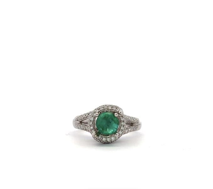 Emerald and diamond engagement ring 18k white gold - Image 5