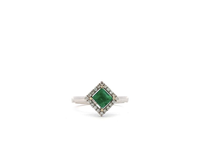 Emerald and diamond engagement ring 18k white gold - Image 5