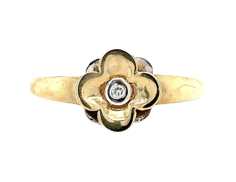 Diamond flower shaped cocktail dress ring yellow gold