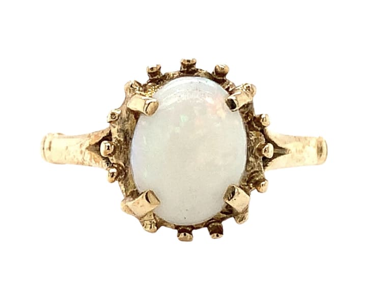 Australian white opal antique engagement ring 18k yellow gold