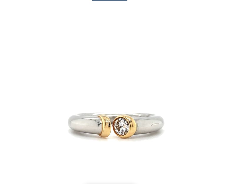 Diamond open wedding ring platinum and 18k yellow gold - Image 4