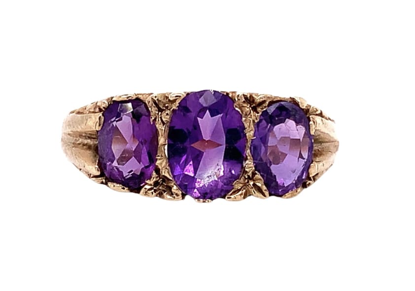 purple amethyst antique engagement ring 9k yellow gold