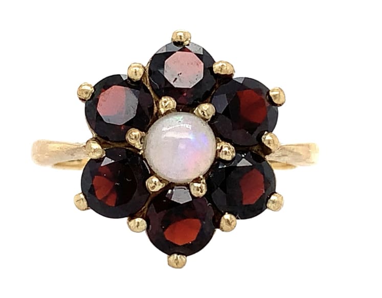 garnet and opal antique ring 9k yellow gold