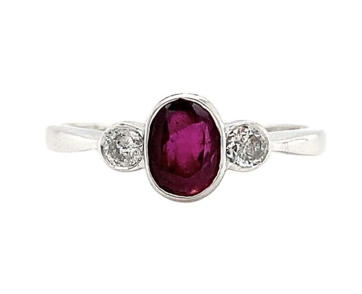 Ruby and diamond antique ring 9k white gold
