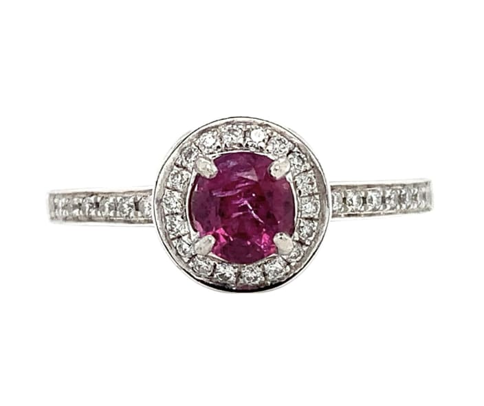 Ruby and diamond engagement ring platinum