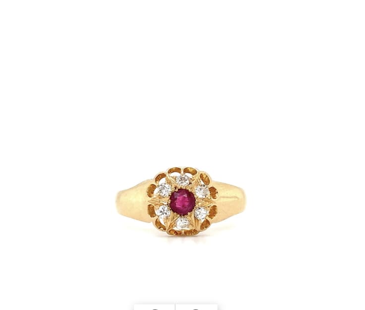 Ruby and diamond antique ring 18k yellow gold - Image 4