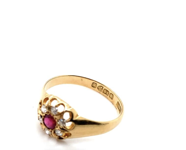 Ruby and diamond antique ring 18k yellow gold - Image 6