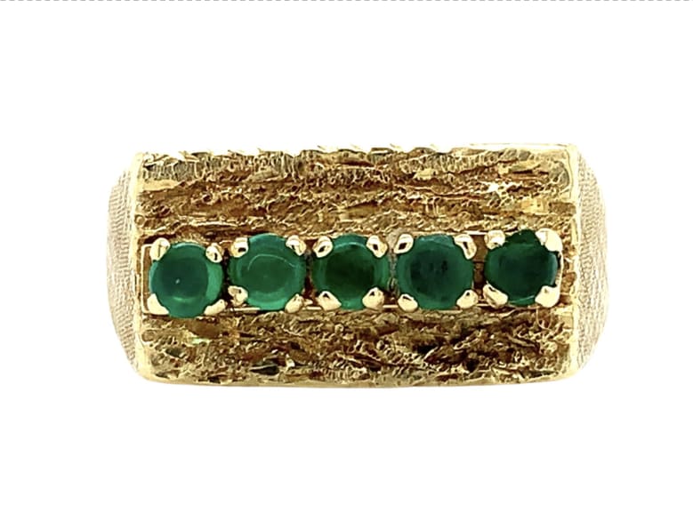 Green emerald signet ring 14k yellow gold