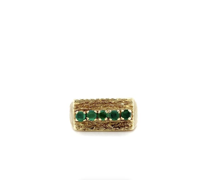 Green emerald signet ring 14k yellow gold - Image 4