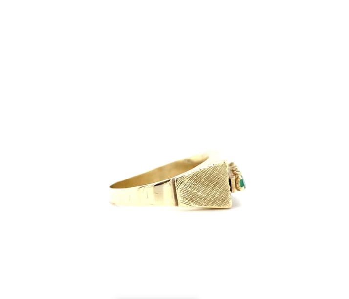 Green emerald signet ring 14k yellow gold - Image 5