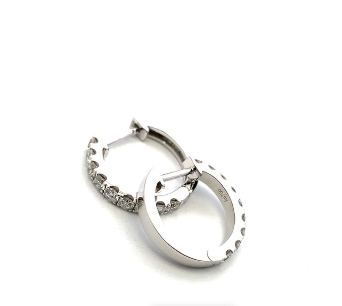 Diamond hoop huggie earrings 18k white gold - Image 4