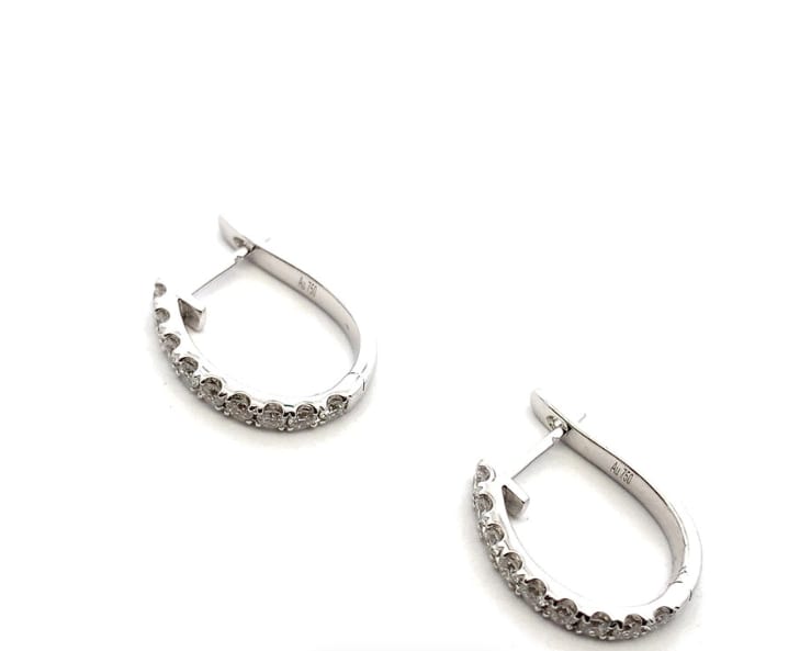 Diamond hoop leverback earrings 18k white gold - Image 5