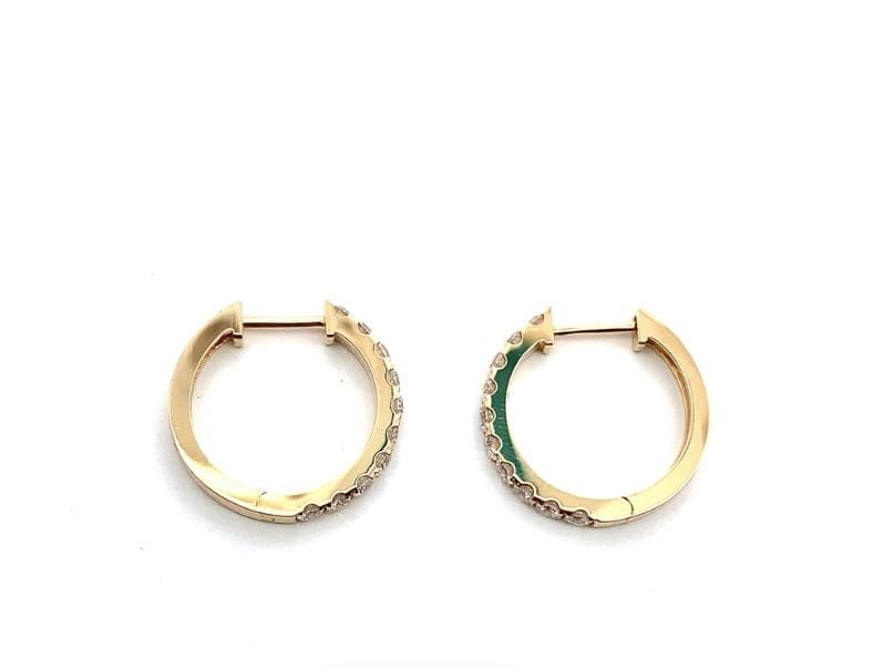 Diamond hoop huggie earrings 18k yellow gold - Image 5