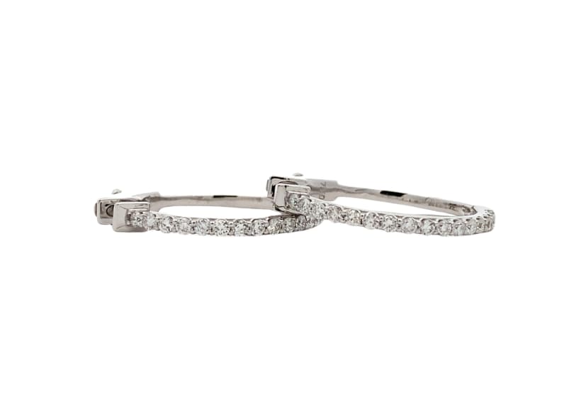 diamond hoop medium size earrings 18k white gold