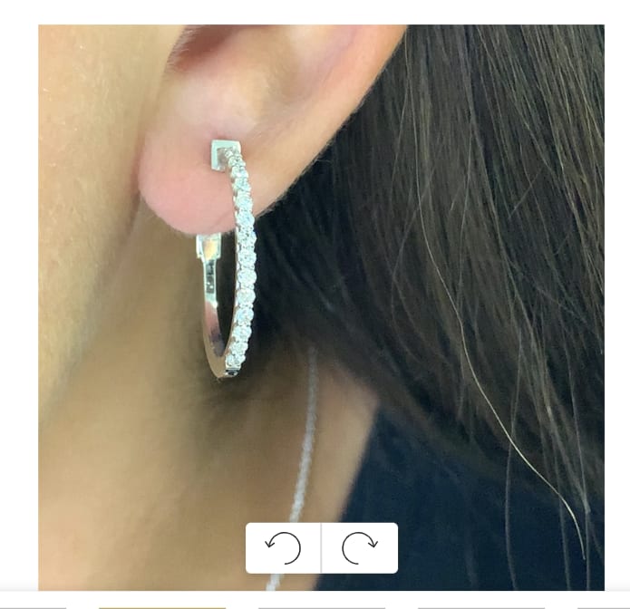 Diamond hoop huggie earrings 18k white gold - Image 3