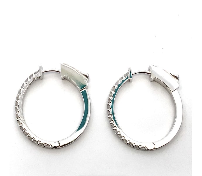 Diamond hoop huggie earrings 18k white gold - Image 4