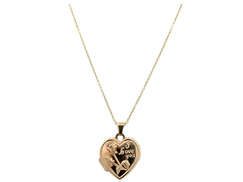 Heart locket pendant necklace yellow gold
