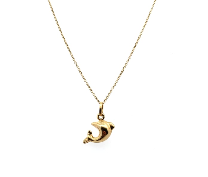 Dolphin oceanic pendant necklace yellow gold