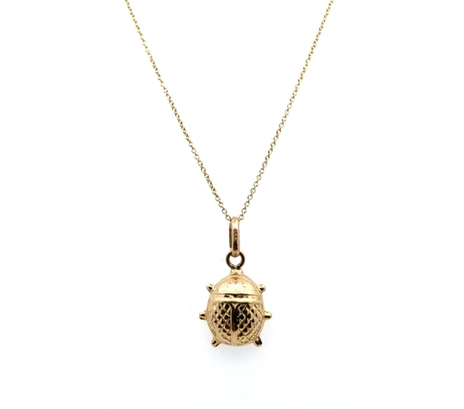 Ladybird ladybug pendant necklace yellow gold