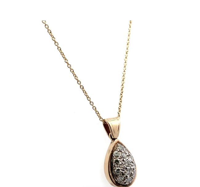 Diamond tear drop pendant necklace yellow gold - Image 4
