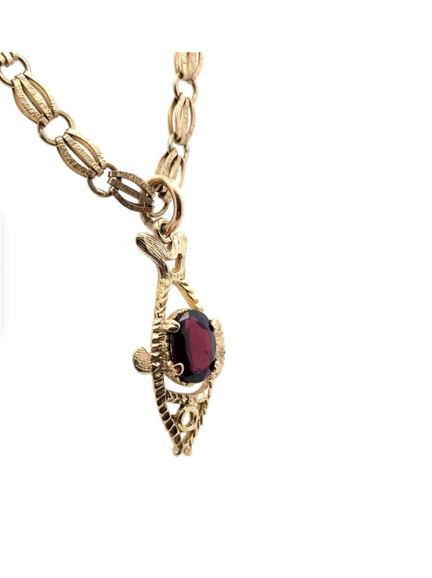 Garnet fish vintage pendant yellow gold - Image 4